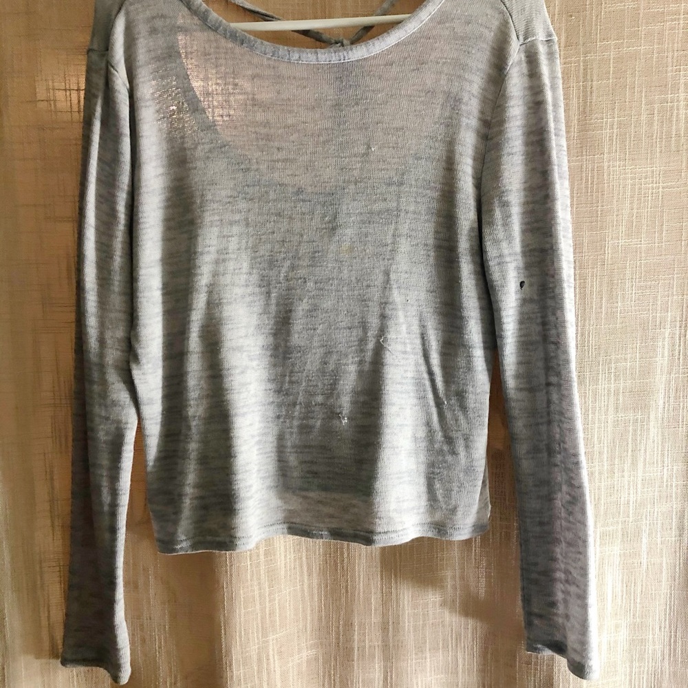 Sheer grey sweater w/scooped back